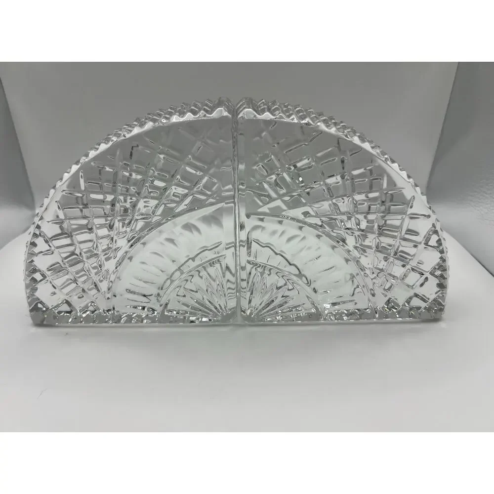 Vintage Waterford-inspired Quadrant-style heavy glass bookends – matching pair